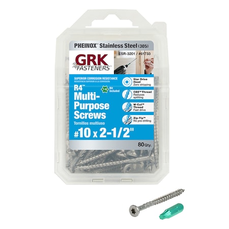Itw Deck Screw, #10 x 2-1/2 in, Stainless Steel, 80 PK 61733